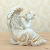 Сувенир Ангел задумчивый (белый с золотом (Гипс)
