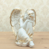 Сувенир Ангел задумчивый (белый с золотом (Гипс)