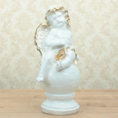 Сувенир Ангел на шаре большой (белый с золотом) (Гипс)