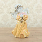 Сувенир Ангел с ромашками (белый с золотом рис.жёлтым) (Гипс)